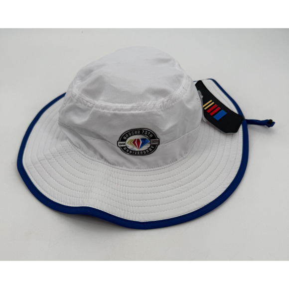 Nascar Other - Nascar Boonie Hat 75th Anniversary White Blue One Size Sun Hat Adjustable Tie